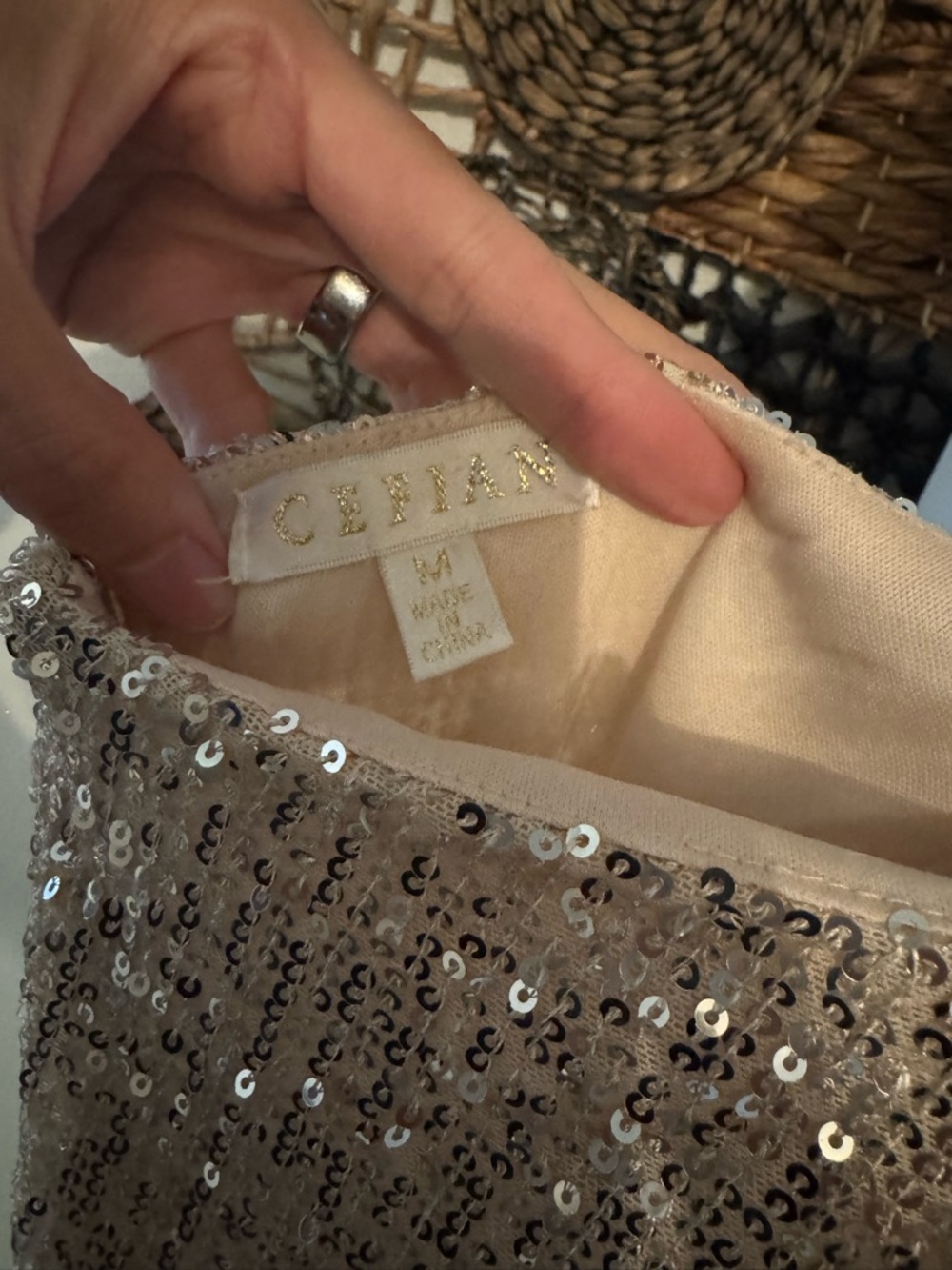 Sequin Cowl Neck Spaghetti Strap Gown in Champagne - Picture 4 of 4